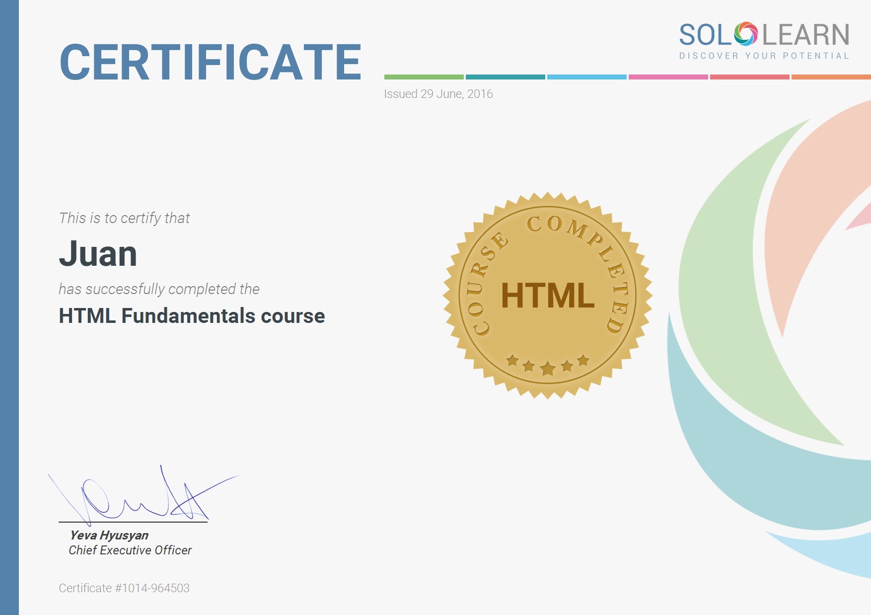 HTML Certificate with SoloLearn